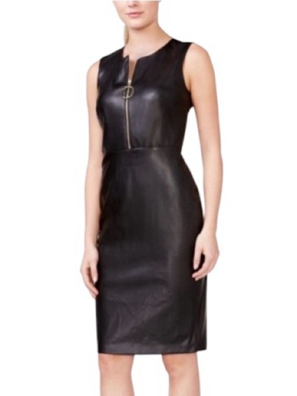 Calvin Klein Faux Vegan Leather Zipper Front Moto Sheath Dress